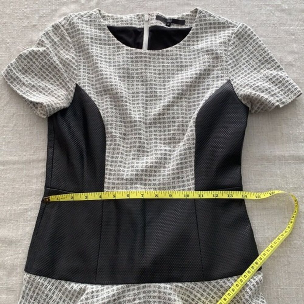 Tibi Faux Leather Panel Fit & Flare Jacquard Mini Dress US 4 Black Grey - Picture 3 of 7